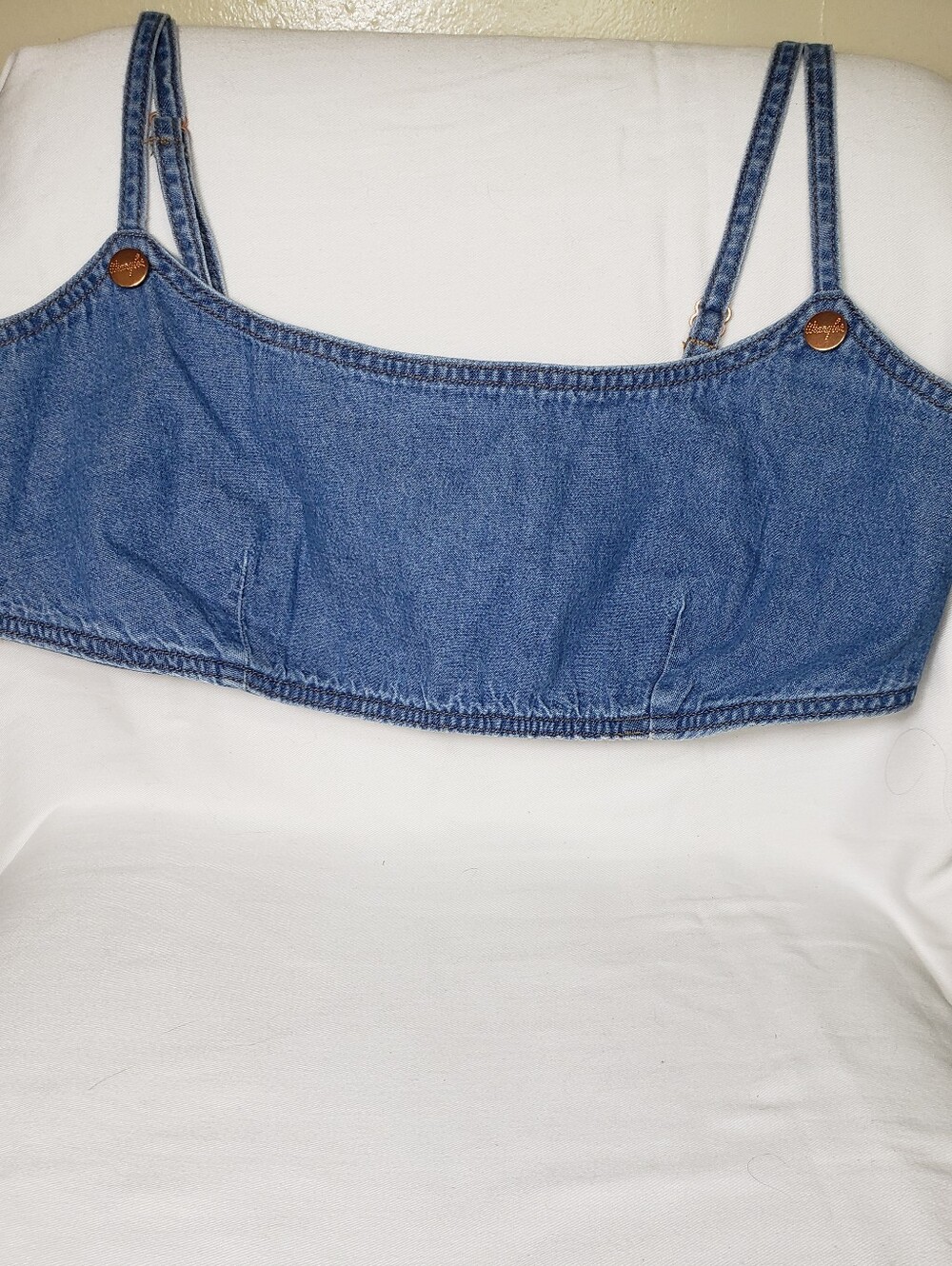 Wrangler x Staud Blue Denim Bralette Crop Top Size L Large NWT Adjustable Rose